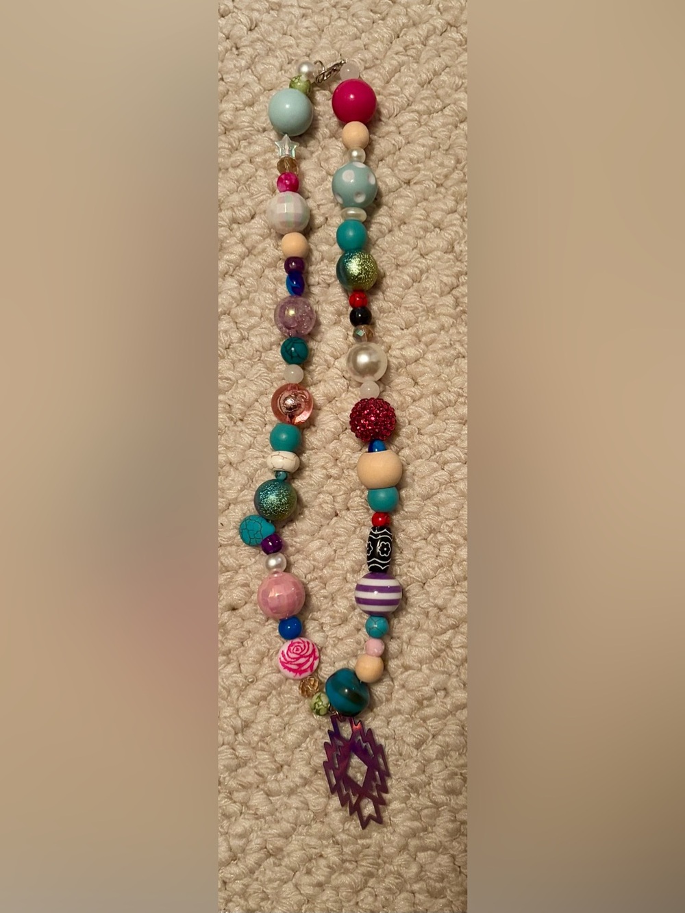 Colorful Multi-Bead Women’s Necklace — Pink & Turquoise